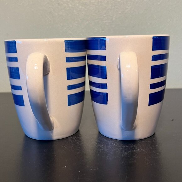 Set of 2 DOVER & YORK Cobalt Blue Nautical Striped Stoneware Mugs - Picture 5 of 11